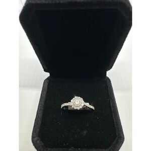 Elegant LG 1/2 Ct Diamond Engagement Ring | Sterling Silver Diamond Accent Ring